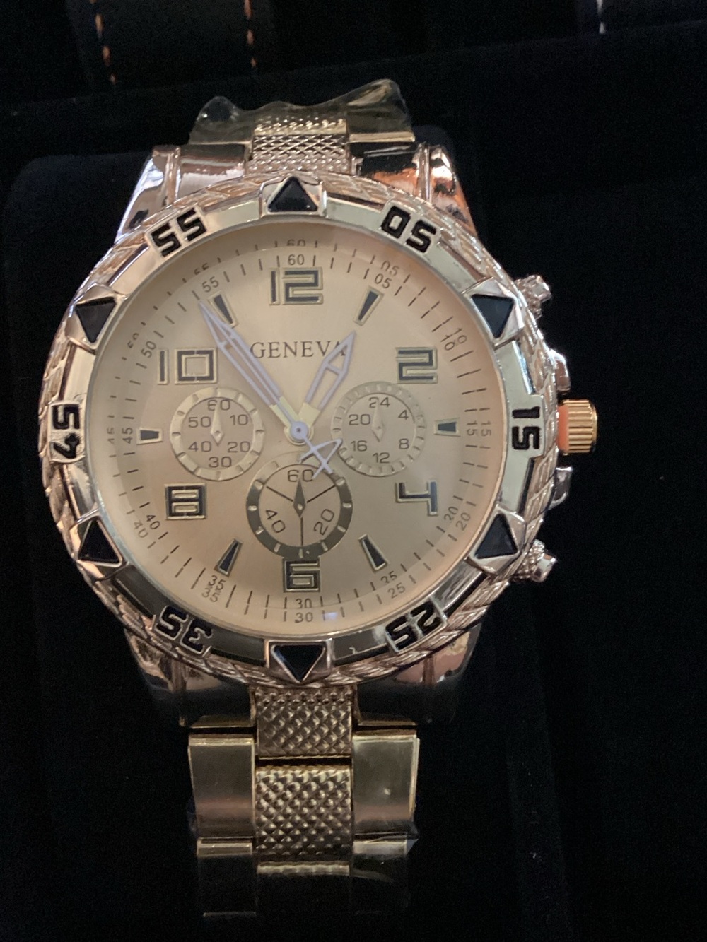 Geneva Gold-Tone or Silver Men’s Chronograph Watch with Black Accents